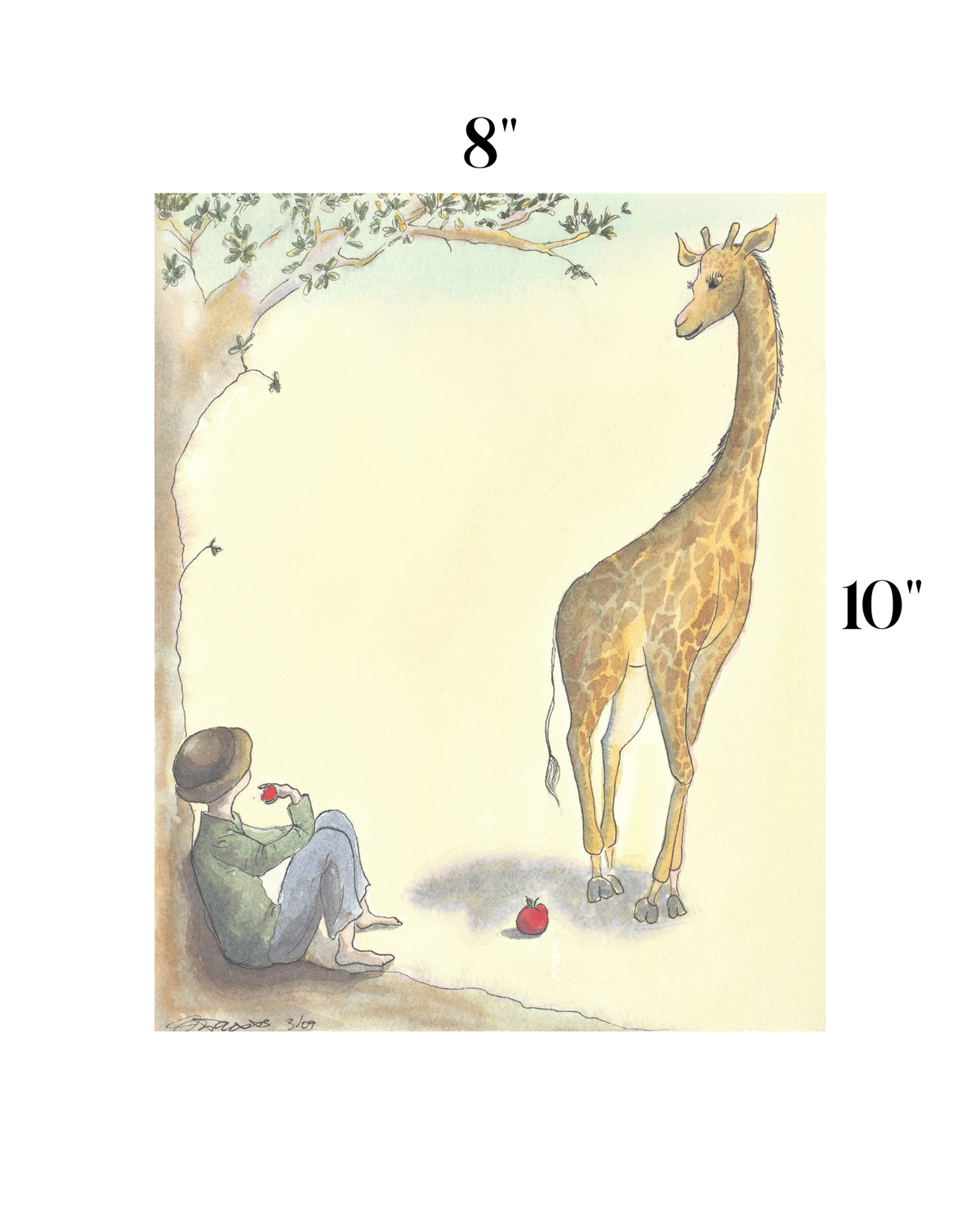 Giraffe & Boy - Watercolor Art Print – 8x10